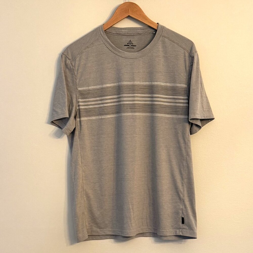 Prana Men's Striped Grey Athletic Short Sleeve Shirt